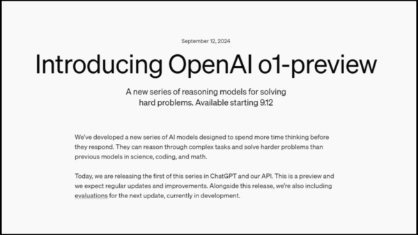 OpenAI 「o1」を発表。複雑な学術タスクや推論が得意なAIモデル